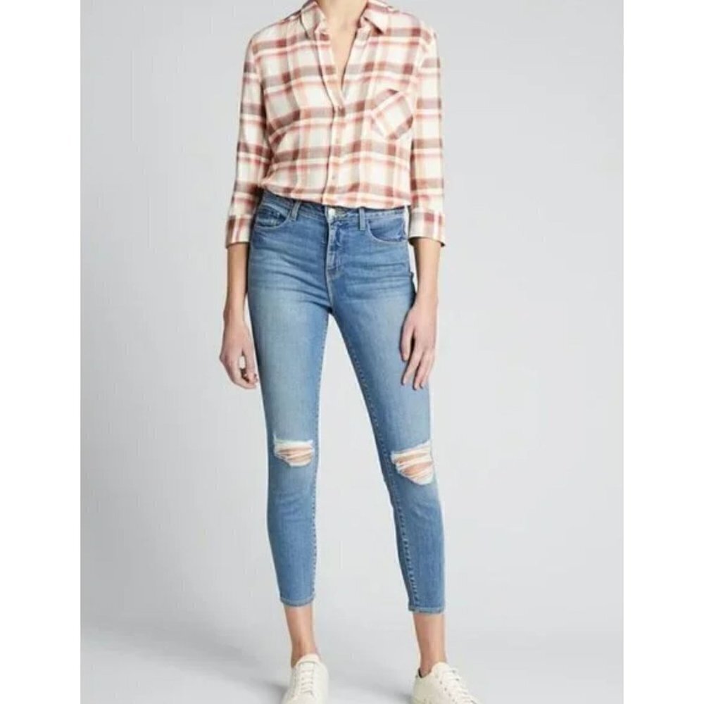 New L'AGENCE Size 27 MARGOT JEAN High Rise Skinny Distressed Blue MSRP $265